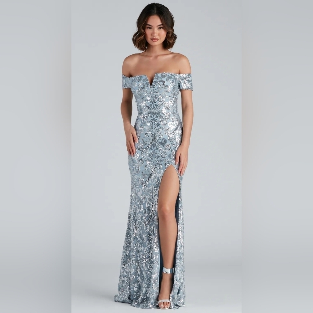 Windsor Carter Sequin Scroll A-line Formal Dress - Picture 4 of 15